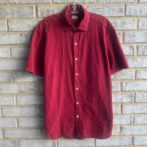 Culturata Short Sleeve Button Front 100% Cotton Rib Texture Shirt Men's Size L